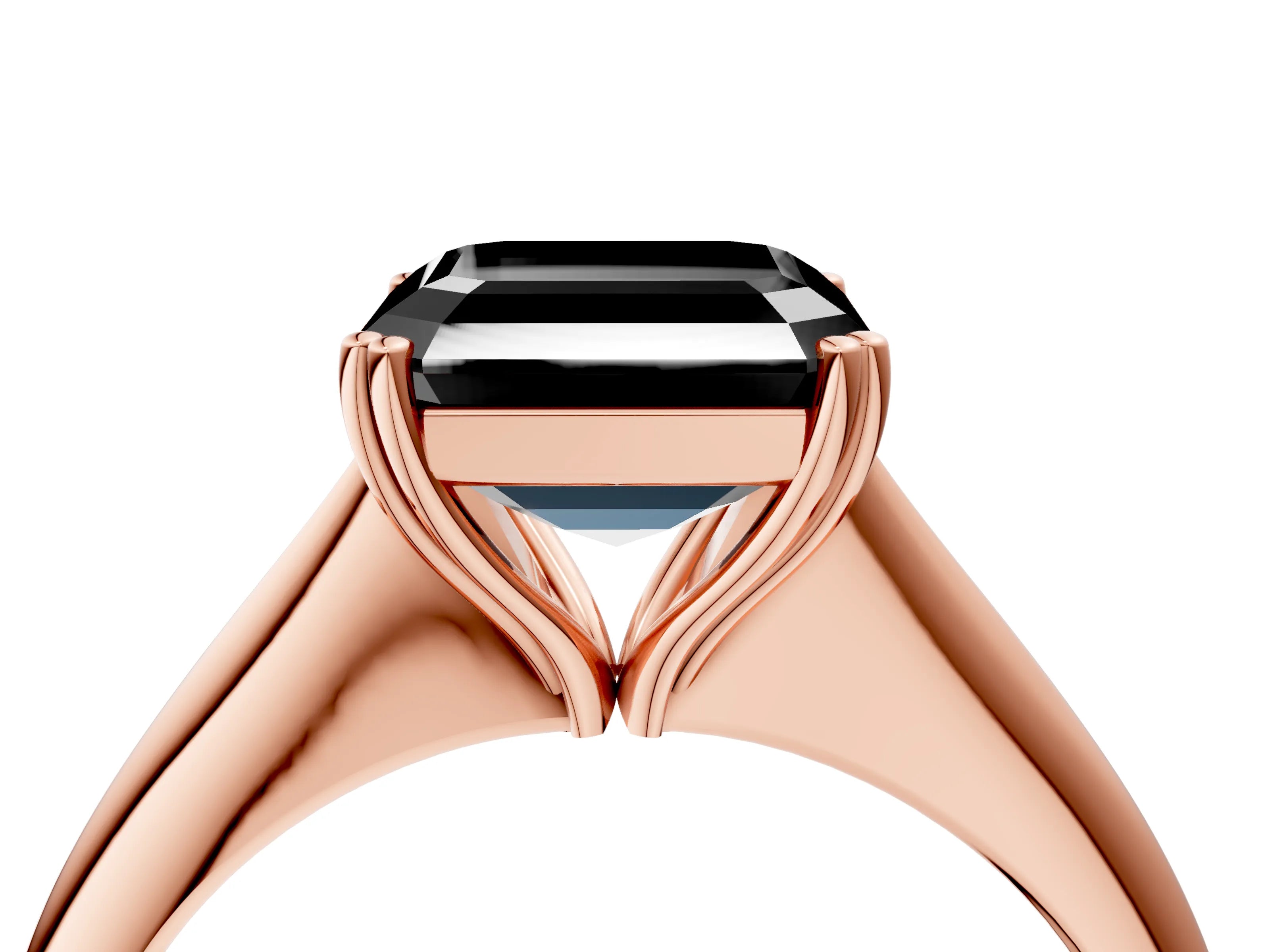 Rose gold Fancy Black Asscher Cut Solitaire Diamond Ring with Six-Prong Setting and Classic Band_4