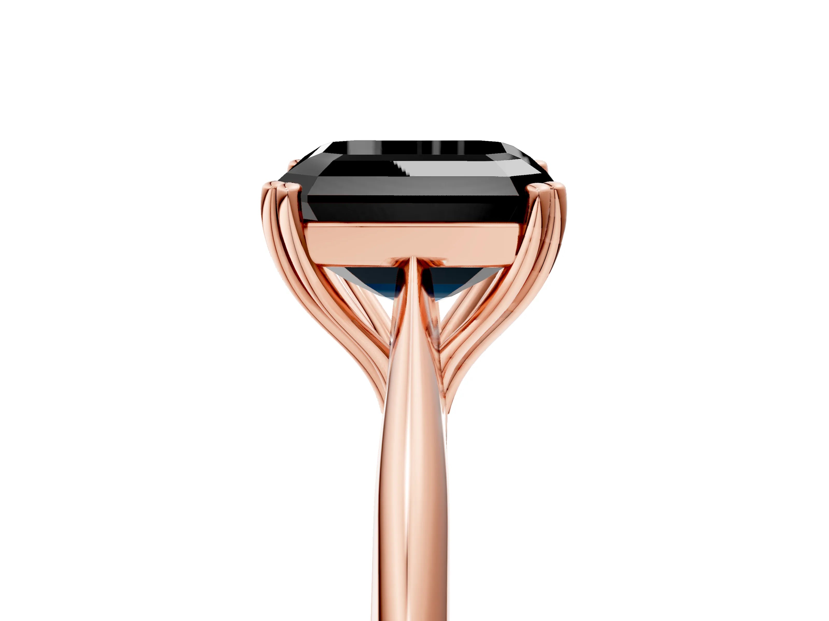 Rose gold Fancy Black Asscher Cut Solitaire Diamond Ring with Six-Prong Setting and Classic Band_5