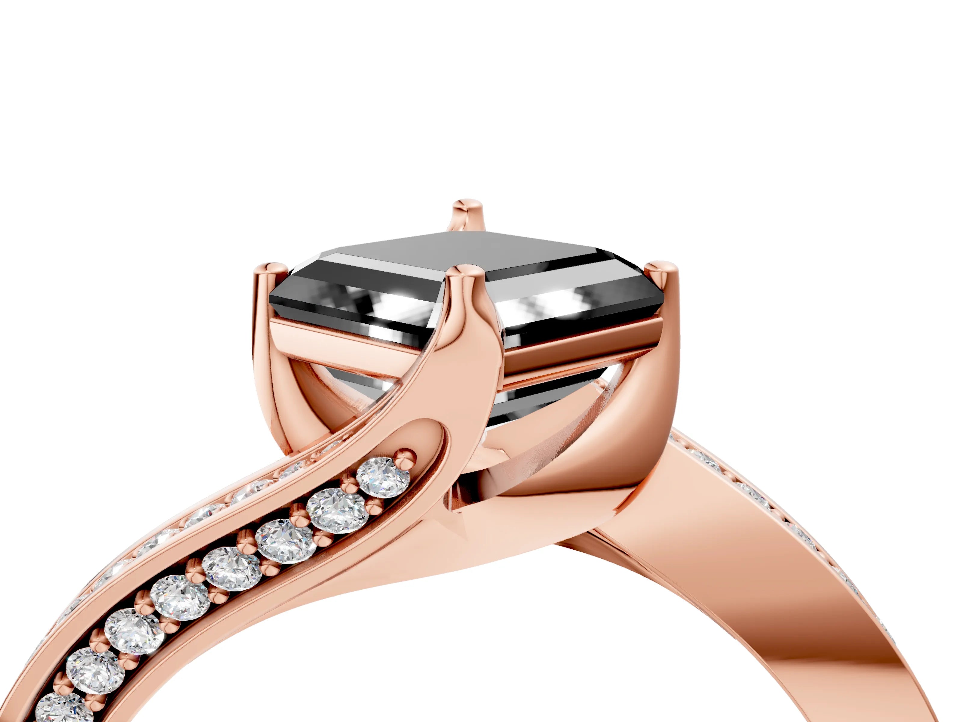 Rose gold Fancy Black Asscher Cut Solitaire Diamond Twist Band with Pavé Setting and Four-Prong Setting_4
