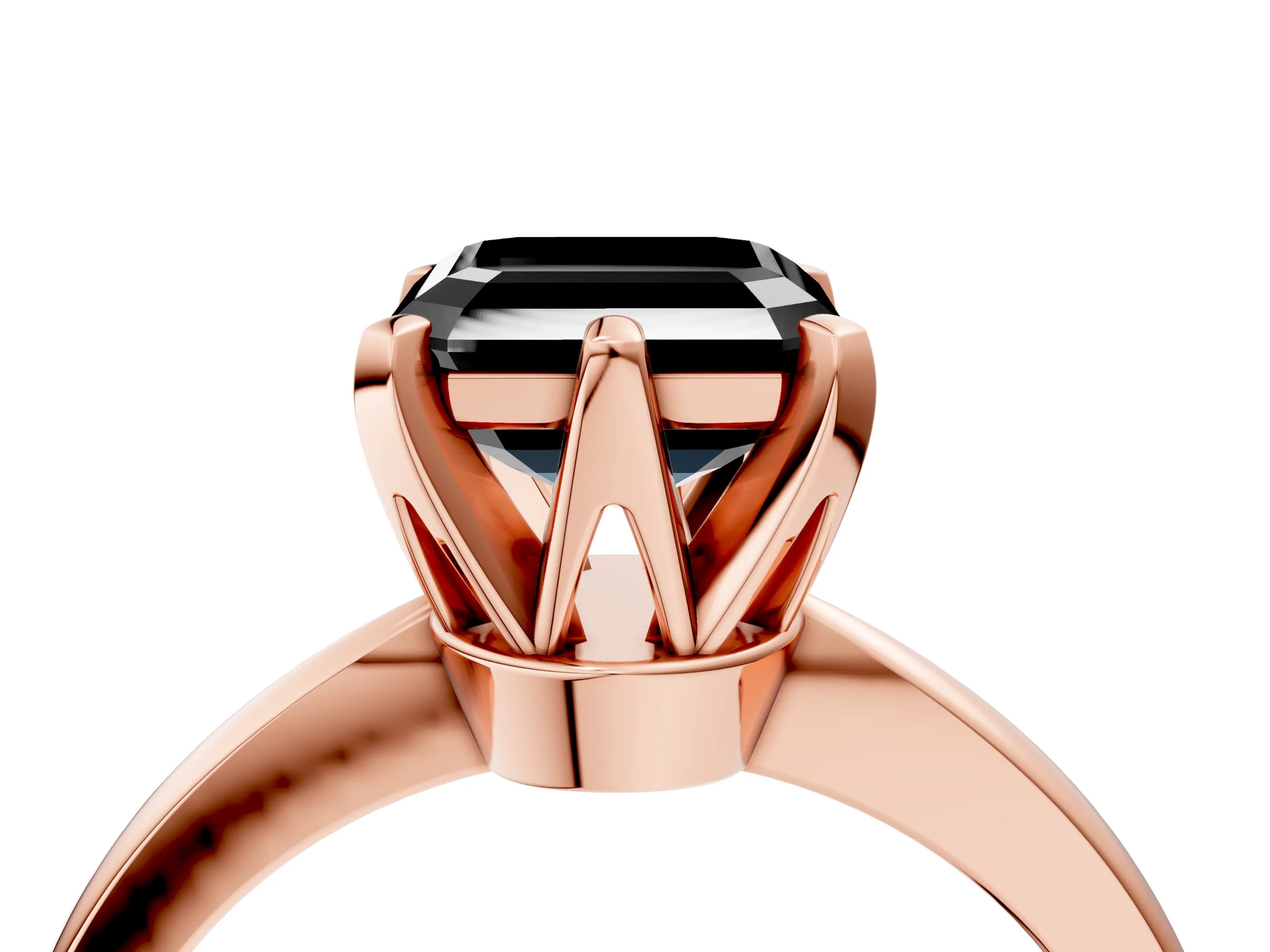Rose gold Fancy Black Asscher Cut Solitaire Engagement Ring with Six-Prong Setting and Tapered Band_4