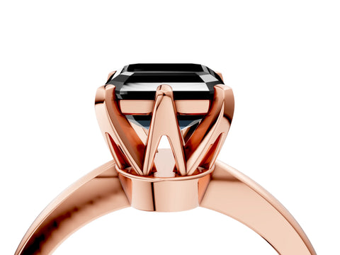 Rose gold Fancy Black Asscher Cut Solitaire Engagement Ring with Six-Prong Setting and Tapered Band_4