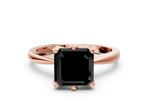 Rose gold Fancy Black Asscher Cut Solitaire Engagement Ring with Six-Prong Setting and Tapered Band
