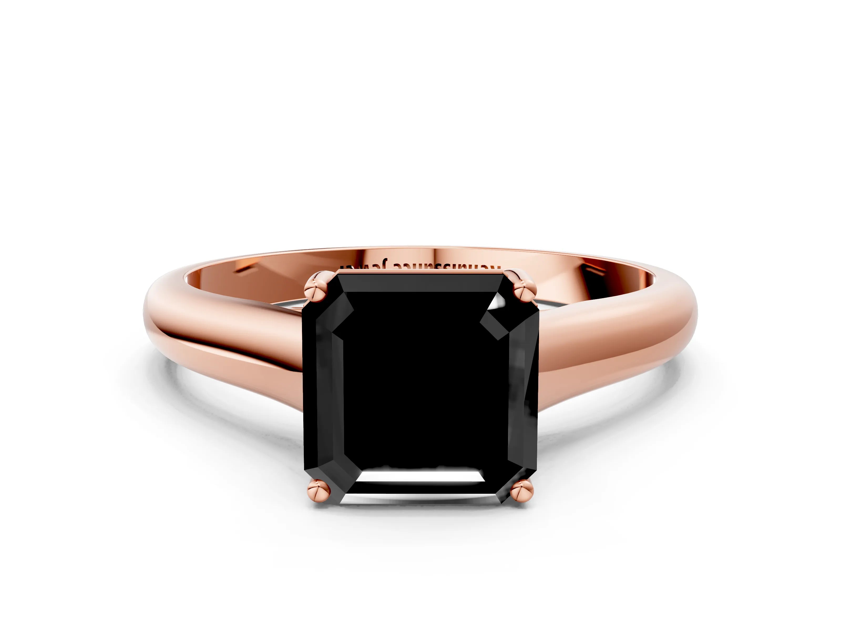 Rose gold Fancy Black Asscher Cut Solitaire Engagement Ring with Tapered Band and Four-Prong Setting_3