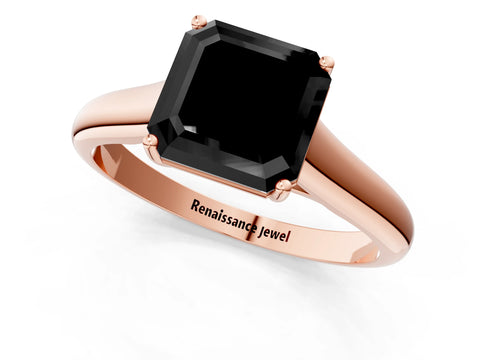 Rose gold Fancy Black Asscher Cut Solitaire Engagement Ring with Tapered Band and Four-Prong Setting_4