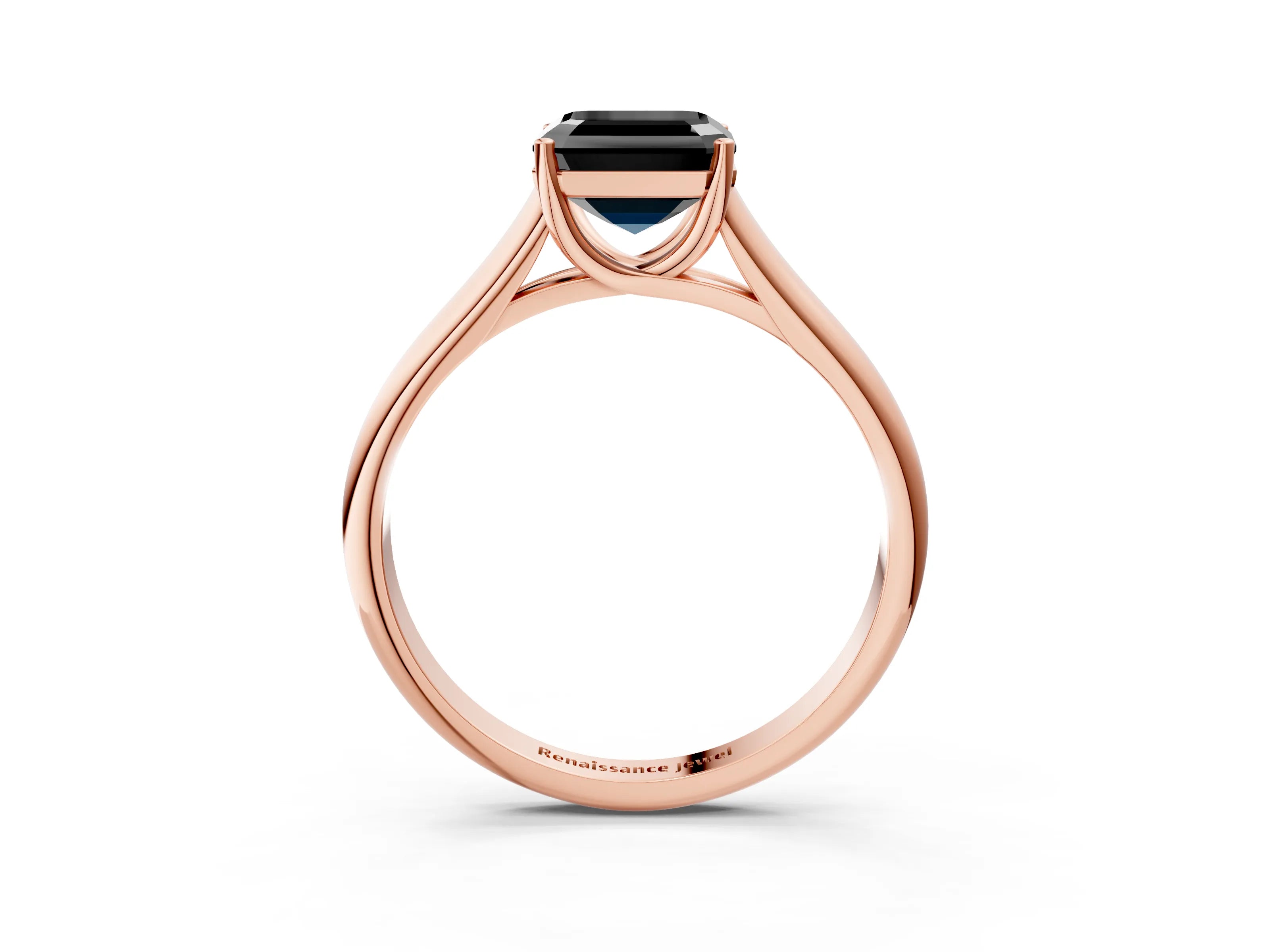 Rose gold Fancy Black Asscher Cut Solitaire Engagement Ring with Tapered Band and Four-Prong Setting_6