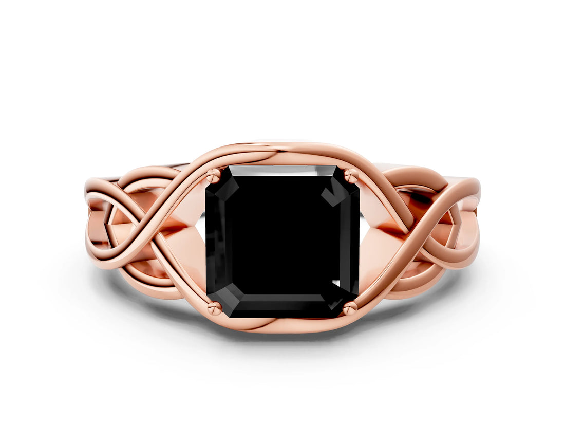 Rose gold Fancy Black Asscher Cut Solitaire Intertwined Band Prong Setting Ring