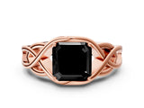Rose gold Fancy Black Asscher Cut Solitaire Intertwined Band Prong Setting Ring
