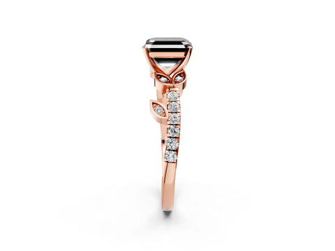 Rose gold Fancy Black Asscher Cut Solitaire Leaf-Inspired Diamond Ring with Pavé Band and Four-Prong Setting_2