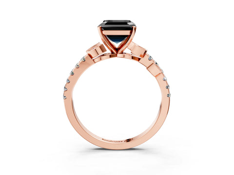 Rose gold Fancy Black Asscher Cut Solitaire Leaf-Inspired Diamond Ring with Pavé Band and Four-Prong Setting_3
