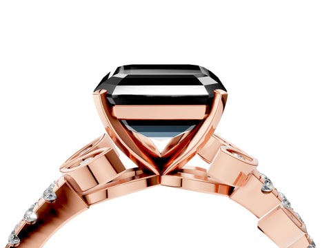 Rose gold Fancy Black Asscher Cut Solitaire Leaf-Inspired Diamond Ring with Pavé Band and Four-Prong Setting_4