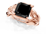 Rose gold Fancy Black Asscher Cut Solitaire Leaf-Inspired Engagement Ring with Prong Setting_13