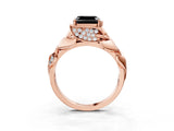 Rose gold Fancy Black Asscher Cut Solitaire Leaf-Inspired Engagement Ring with Prong Setting_15