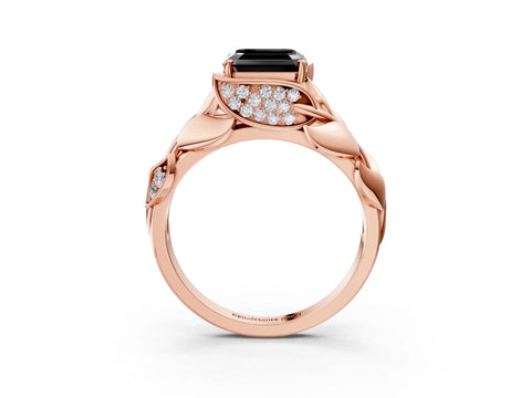Rose gold Fancy Black Asscher Cut Solitaire Leaf-Inspired Engagement Ring with Prong Setting_3