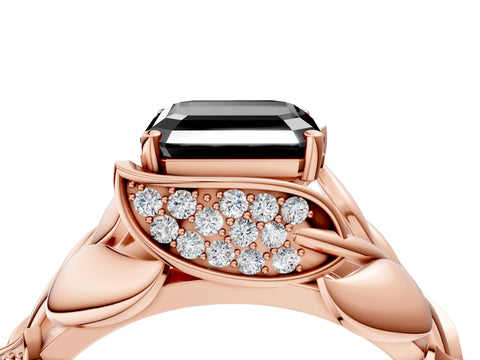 Rose gold Fancy Black Asscher Cut Solitaire Leaf-Inspired Engagement Ring with Prong Setting_4