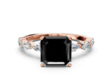 Rose gold Fancy Black Asscher Cut Solitaire Marquise Side Stone Prong Setting Ring
