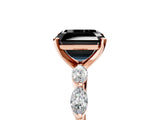 Rose gold Fancy Black Asscher Cut Solitaire Marquise Side Stone Prong Setting Ring_5