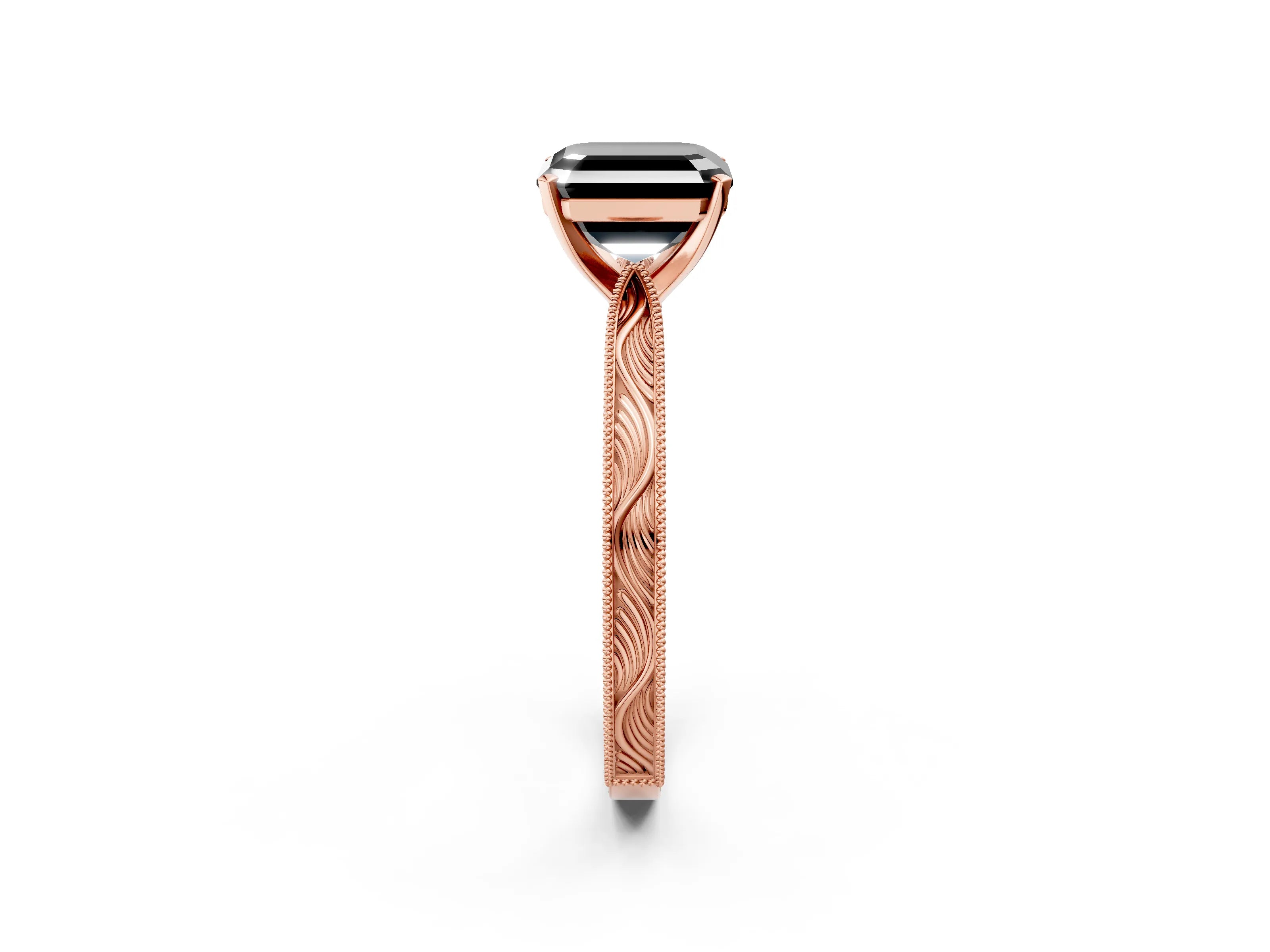 Rose gold Fancy Black Asscher Cut Solitaire Milgrain Engraved Band with Four-Prong Setting_2