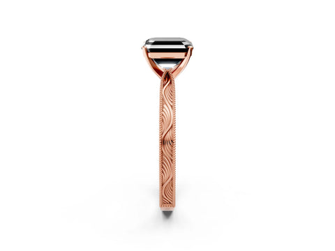 Rose gold Fancy Black Asscher Cut Solitaire Milgrain Engraved Band with Four-Prong Setting_2