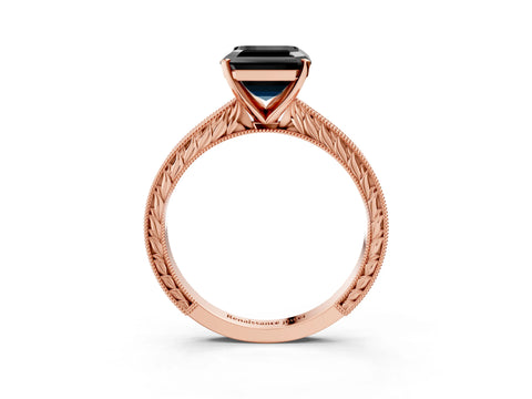Rose gold Fancy Black Asscher Cut Solitaire Milgrain Engraved Band with Four-Prong Setting_3