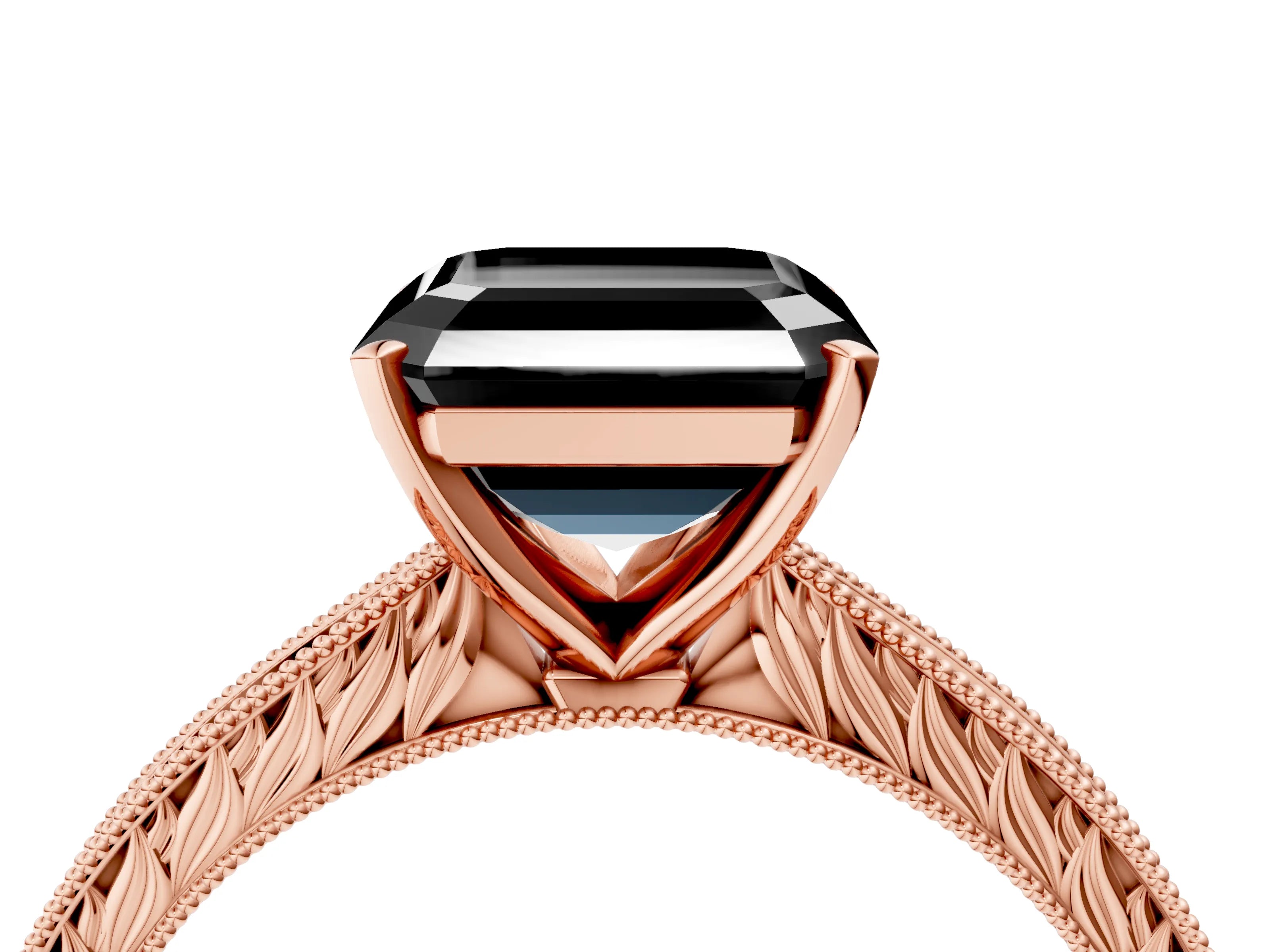 Rose gold Fancy Black Asscher Cut Solitaire Milgrain Engraved Band with Four-Prong Setting_4