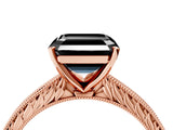 Rose gold Fancy Black Asscher Cut Solitaire Milgrain Engraved Band with Four-Prong Setting_4