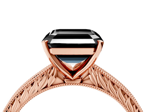 Rose gold Fancy Black Asscher Cut Solitaire Milgrain Engraved Band with Four-Prong Setting_4