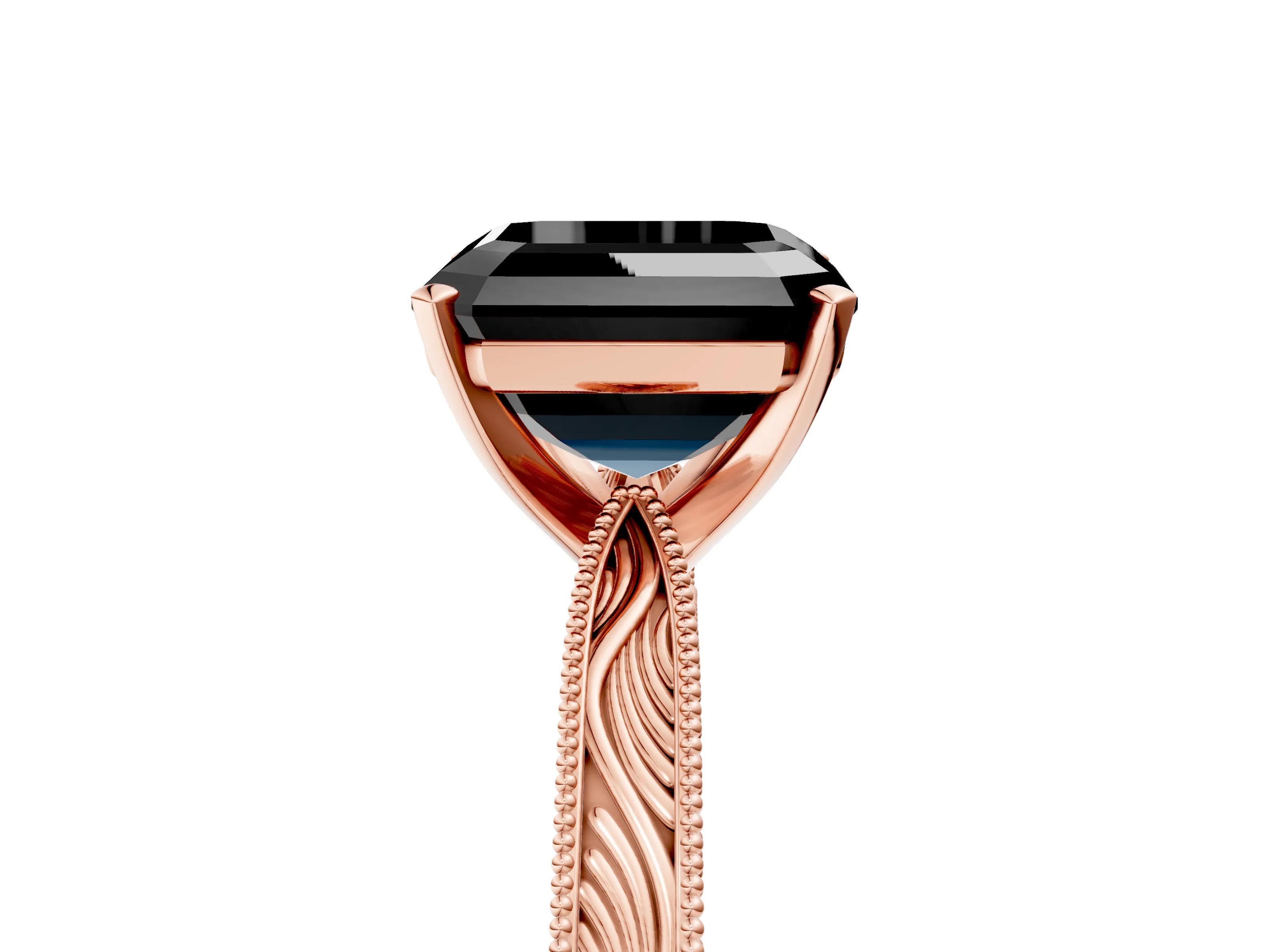 Rose gold Fancy Black Asscher Cut Solitaire Milgrain Engraved Band with Four-Prong Setting_5