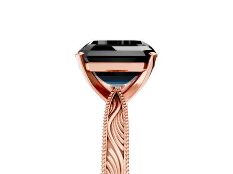 Rose gold Fancy Black Asscher Cut Solitaire Milgrain Engraved Band with Four-Prong Setting_5