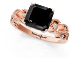 Rose gold Fancy Black Asscher Cut Solitaire Milgrain Leaf Band with Prong Setting_13