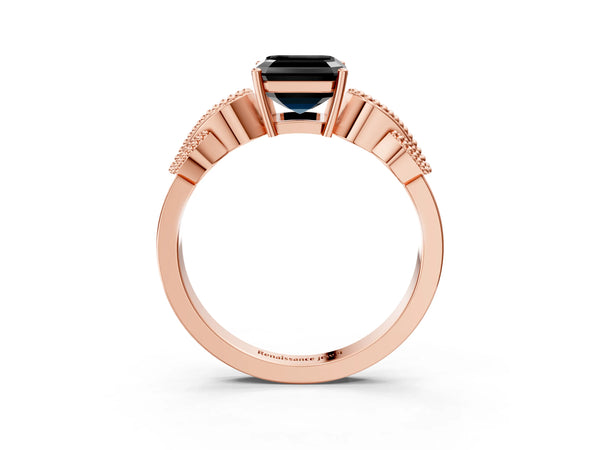 Rose Gold Asscher Cut Vintage Solitaire Engagement Ring Setting for Black Center