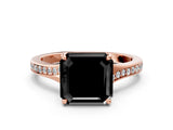 Rose gold Fancy Black Asscher Cut Solitaire Pavé Band with Four-Prong Setting