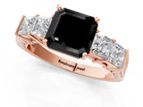 Rose gold Fancy Black Asscher Cut Solitaire Princess Side Stone Engraved Band Prong Setting Ring_1