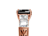 Rose gold Fancy Black Asscher Cut Solitaire Princess Side Stone Engraved Band Prong Setting Ring_5