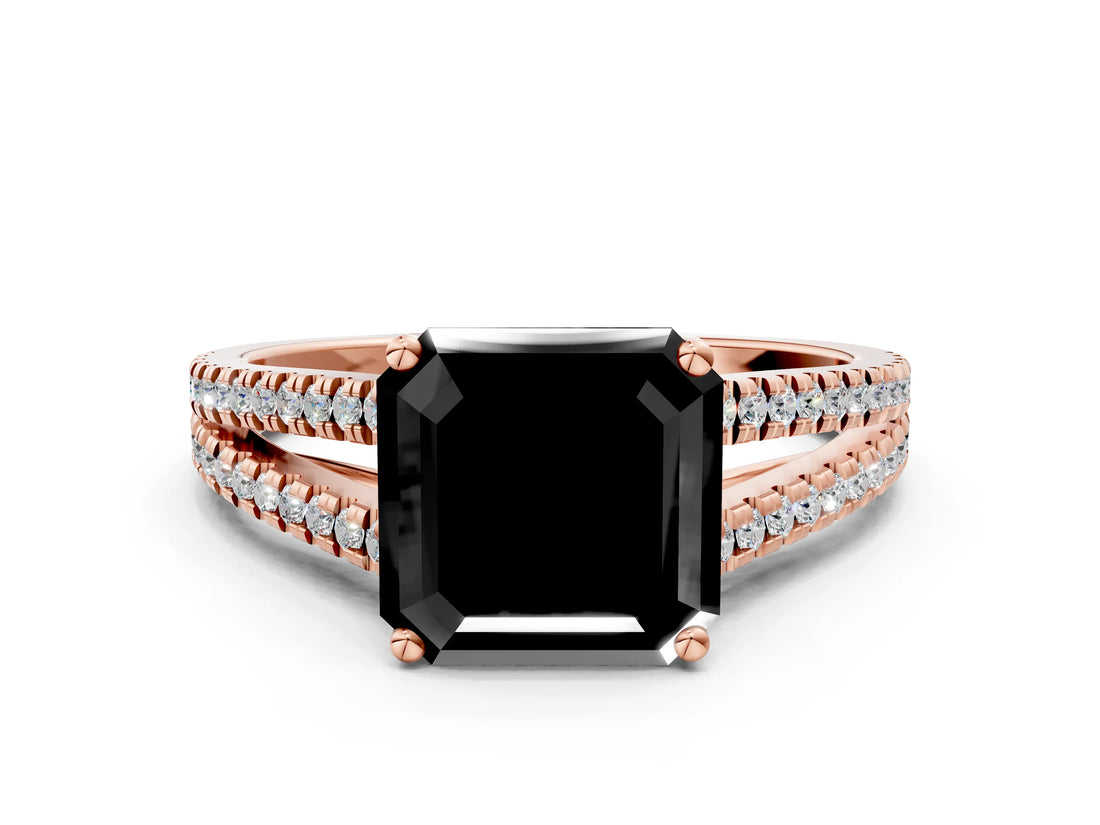 Rose gold Fancy Black Asscher Cut Solitaire Split Shank Pavé Diamond Engagement Ring
