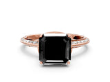 Rose gold Fancy Black Asscher Cut Solitaire Split Shank Pave Diamond Engagement Ring with Four-Prong Setting