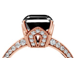 Rose gold Fancy Black Asscher Cut Solitaire Split Shank Pave Diamond Engagement Ring with Four-Prong Setting_4