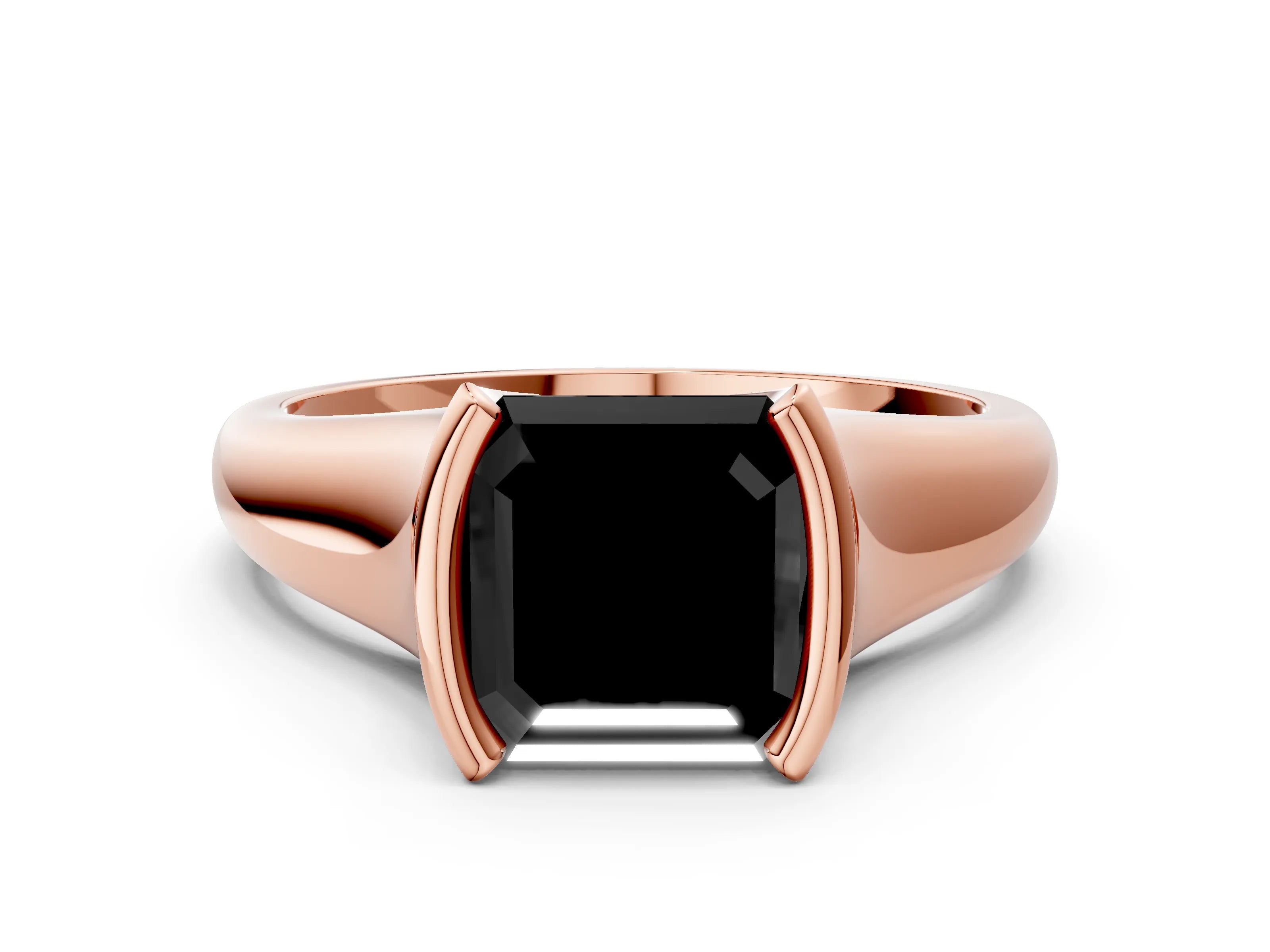 Rose gold Fancy Black Asscher Cut Solitaire Tension Set Diamond Ring with Split Shank Band