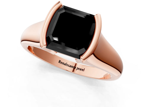 Rose gold Fancy Black Asscher Cut Solitaire Tension Set Diamond Ring with Split Shank Band_1
