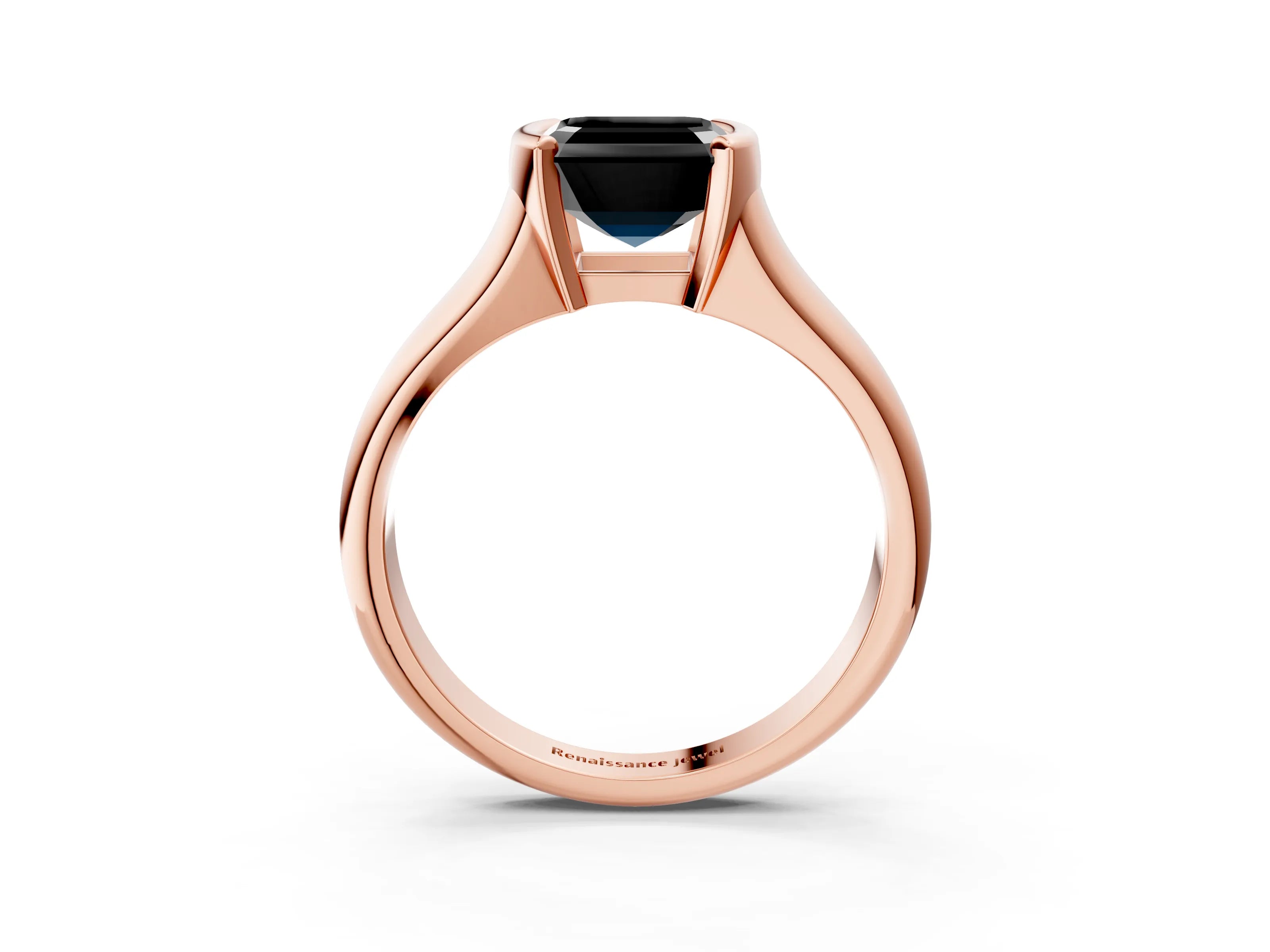 Rose gold Fancy Black Asscher Cut Solitaire Tension Set Diamond Ring with Split Shank Band_3