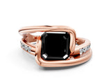 Rose gold Fancy Black Asscher Cut Solitaire Tension-Set Diamond Split Shank Ring
