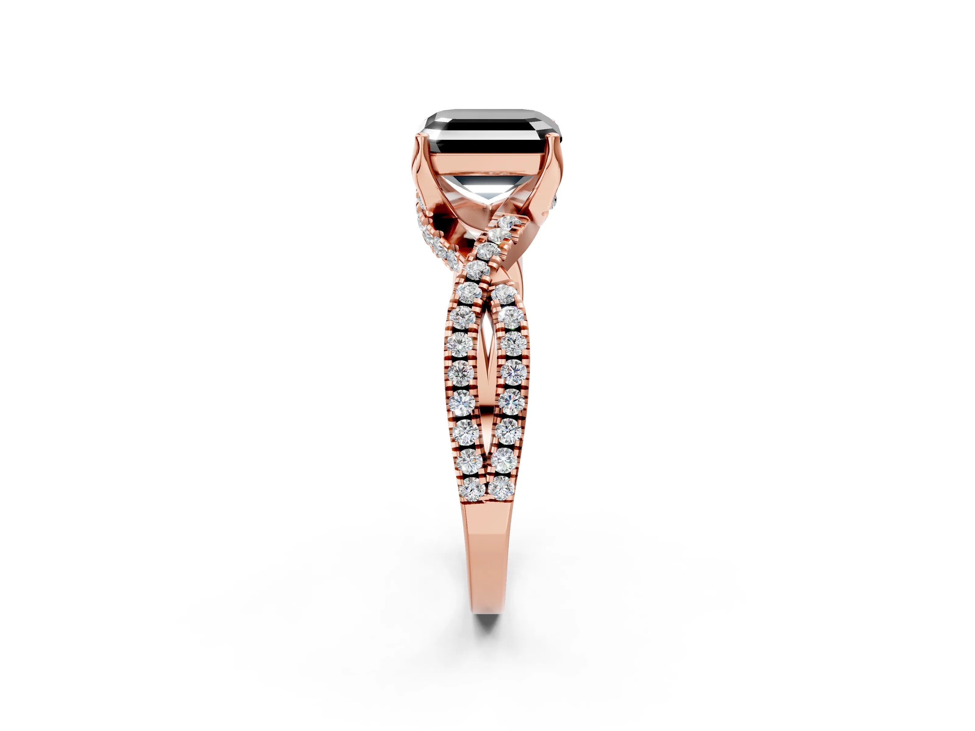 Rose gold Fancy Black Asscher Cut Solitaire Twist Pave Diamond Engagement Ring with Prong Setting_2