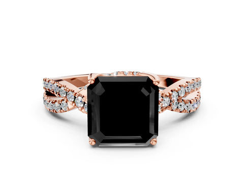 Rose gold Fancy Black Asscher Cut Solitaire Twist Pave Diamond Engagement Ring with Prong Setting_24