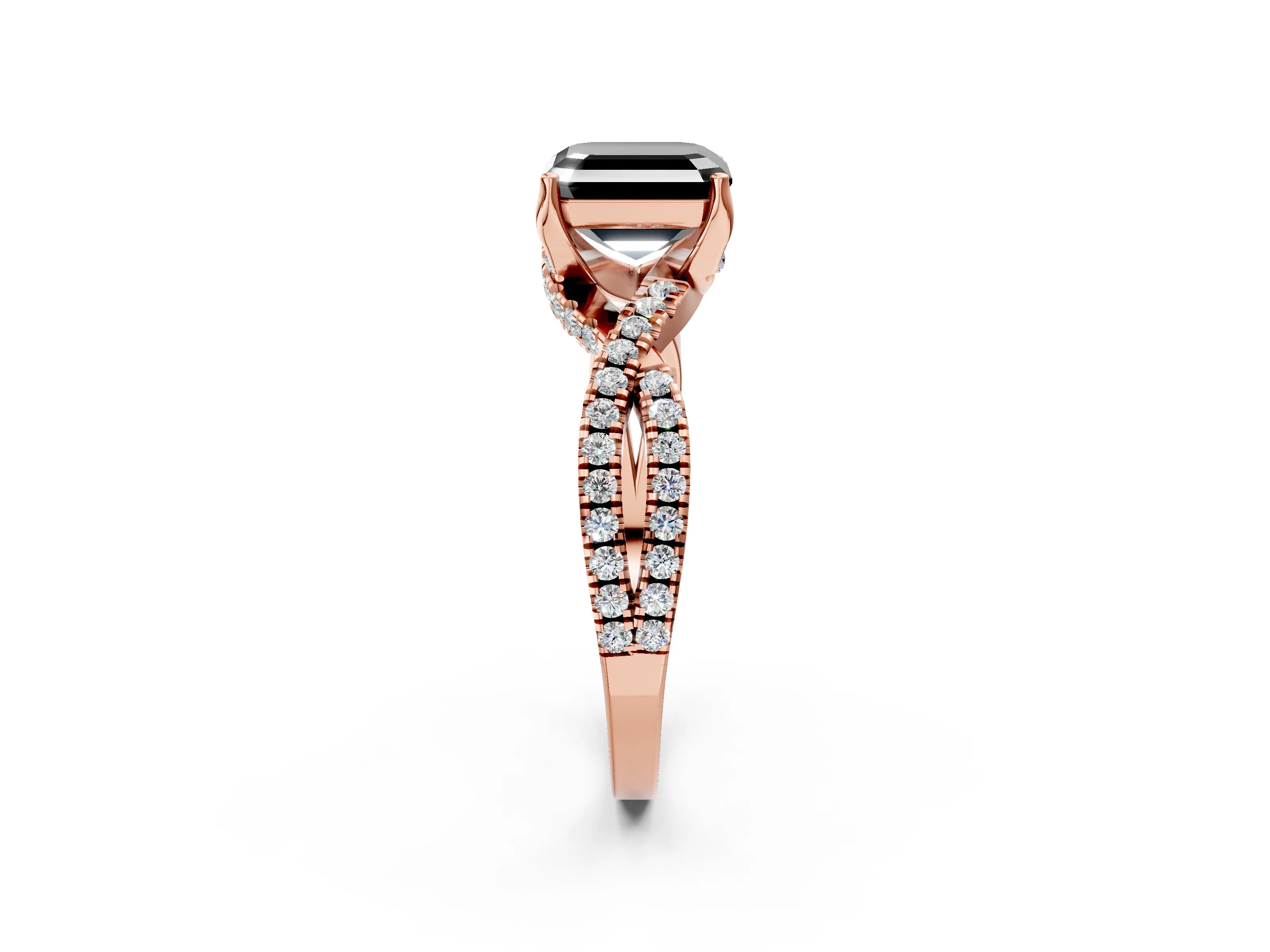 Rose gold Fancy Black Asscher Cut Solitaire Twist Pave Diamond Engagement Ring with Prong Setting_26