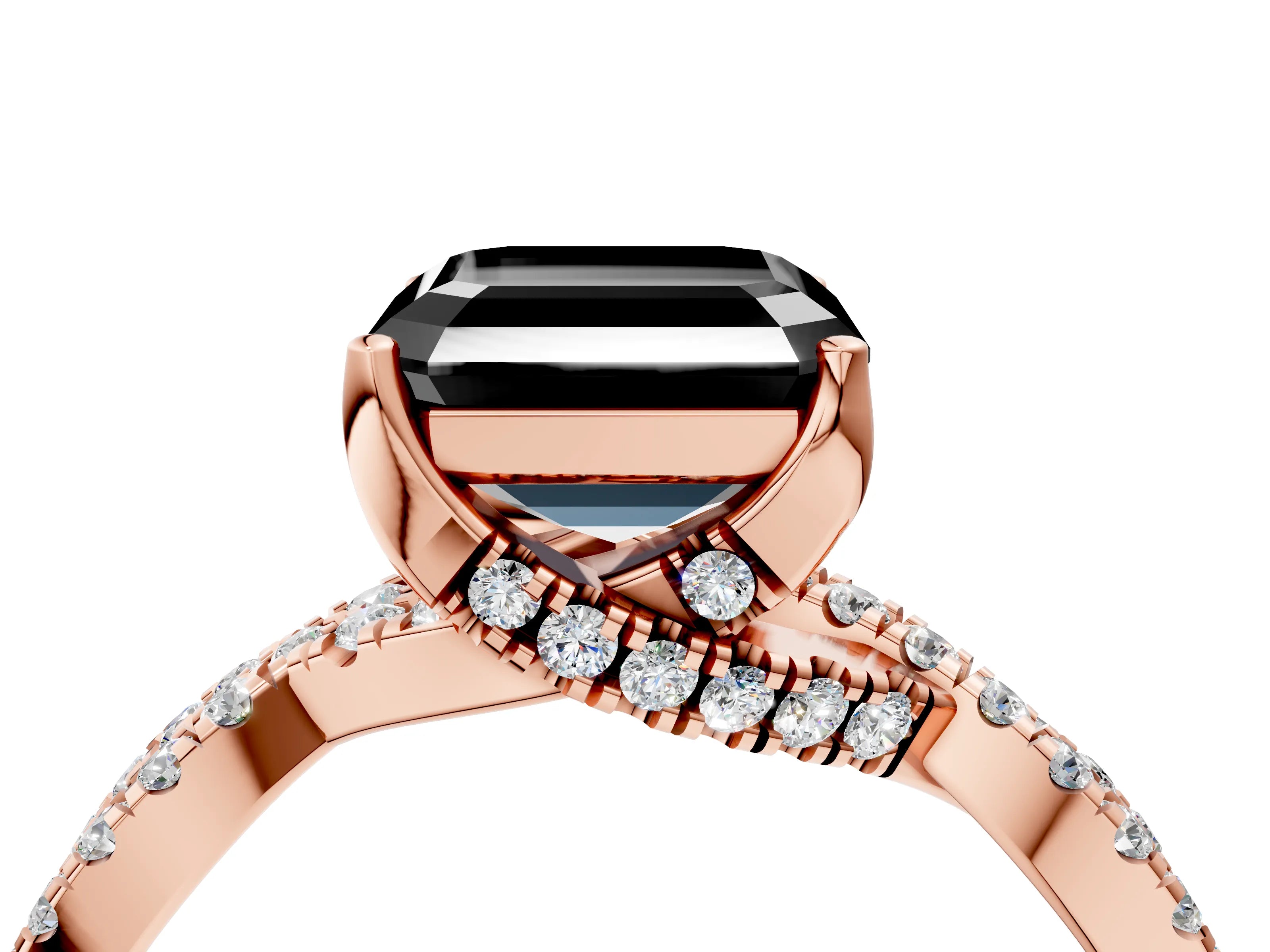 Rose gold Fancy Black Asscher Cut Solitaire Twist Pave Diamond Engagement Ring with Prong Setting_28