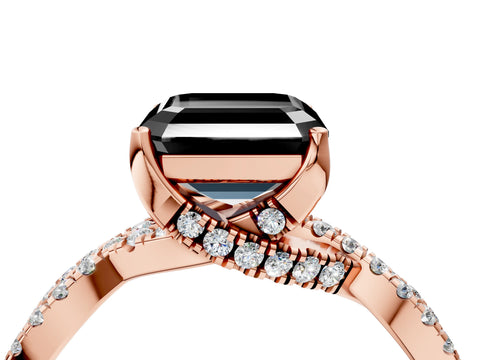 Rose gold Fancy Black Asscher Cut Solitaire Twist Pave Diamond Engagement Ring with Prong Setting_28