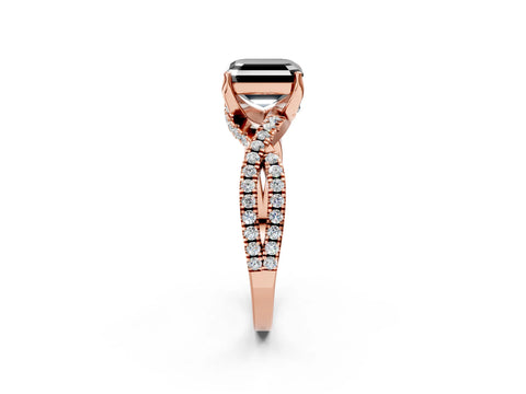 Rose gold Fancy Black Asscher Cut Solitaire Twist Pave Diamond Engagement Ring with Prong Setting_2