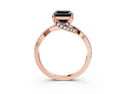 Rose gold Fancy Black Asscher Cut Solitaire Twist Pave Diamond Engagement Ring with Prong Setting_3
