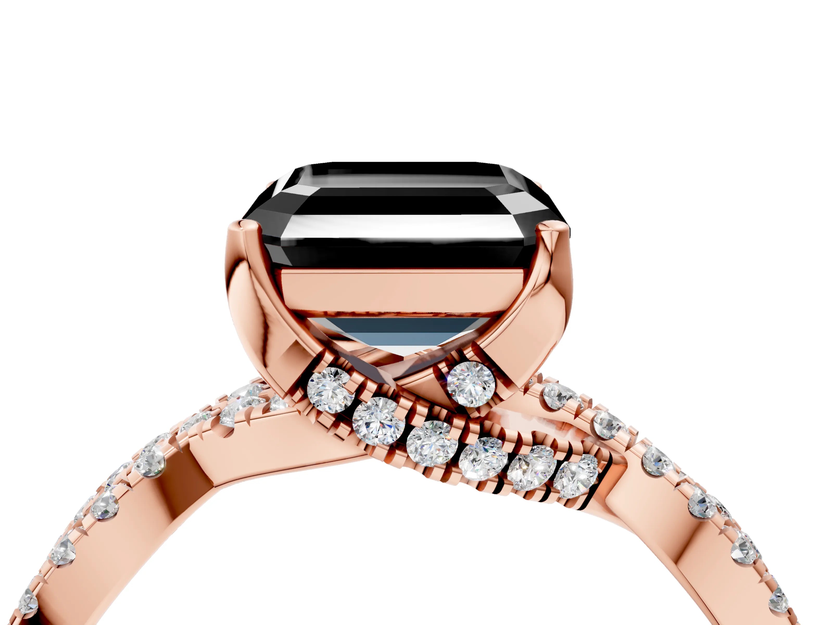 Rose gold Fancy Black Asscher Cut Solitaire Twist Pave Diamond Engagement Ring with Prong Setting_4