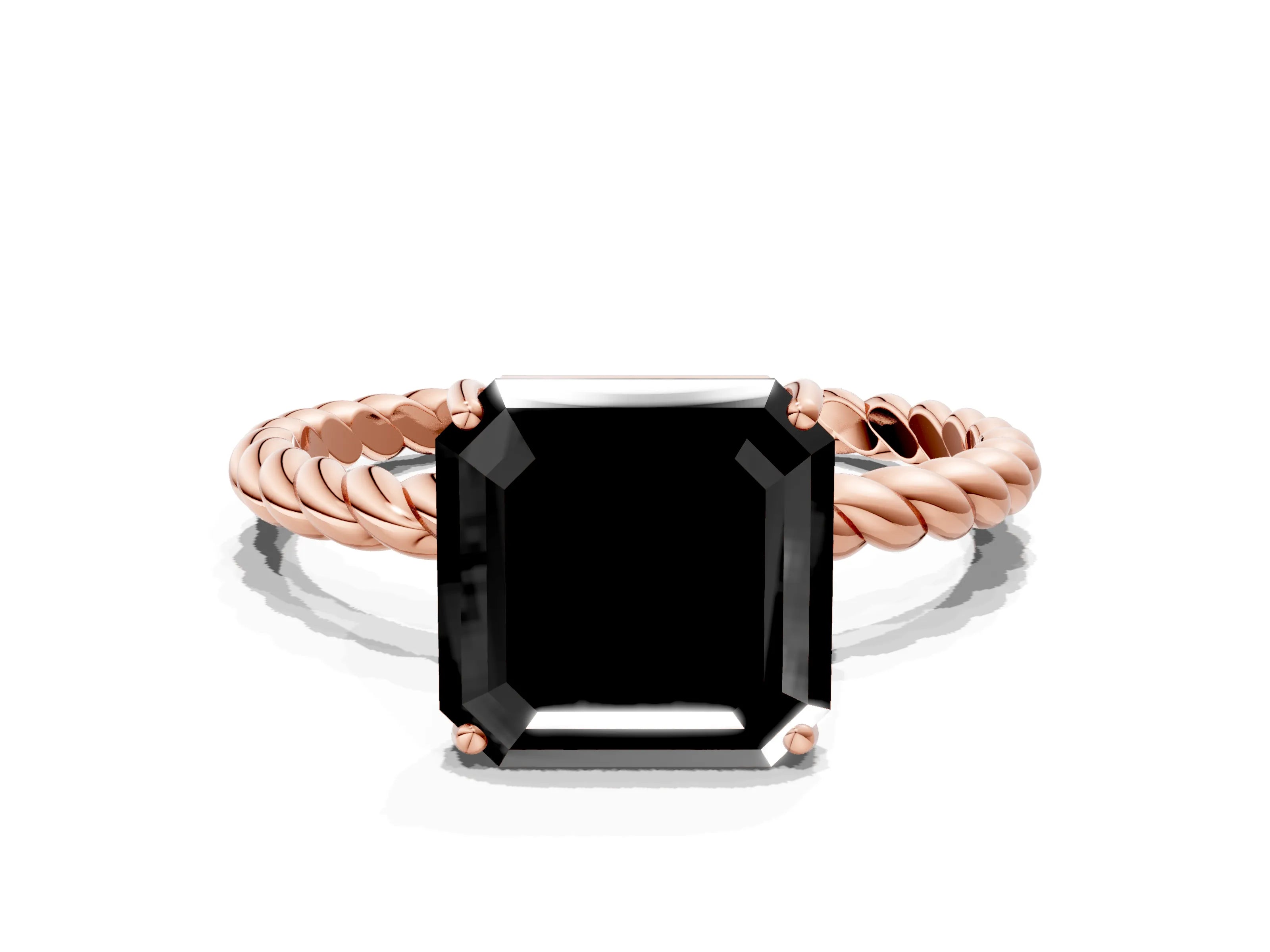 Rose gold Fancy Black Asscher Cut Solitaire Twisted Band 4-Prong Ring_12