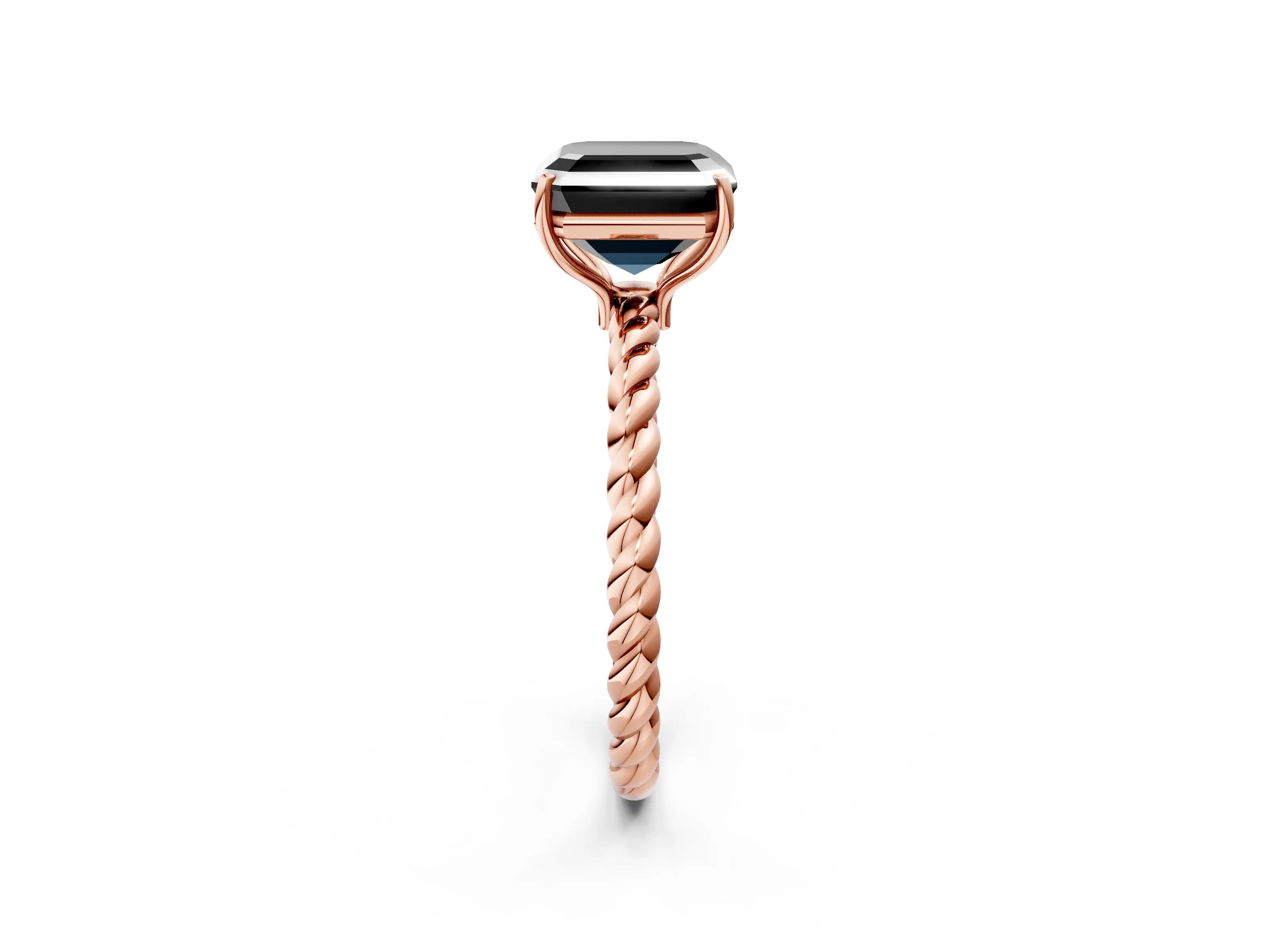 Rose gold Fancy Black Asscher Cut Solitaire Twisted Band 4-Prong Ring_14